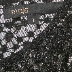 Pre Owned Maje Black Sequin Lace Round Neck Rapido Skater Dress S