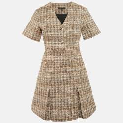 Maje Brown Lurex Tweed V-Neck Mini Dress S