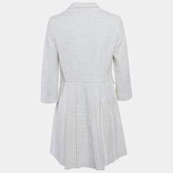 Pre Owned Maje Off-White Tweed Pleated Double Breasted Short Dress S
