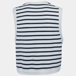 Maje Navy Blue/White Stripe Wool Blend Knit Sleeveless Cardigan L
