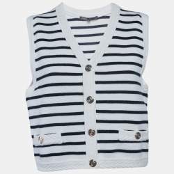 Maje Navy Blue/White Stripe Wool Blend Knit Sleeveless Cardigan L