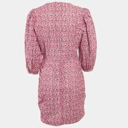 Pre Owned Maje Fuchsia Pink Floral Print and Embroidery Puff Sleeve Mini Dress L