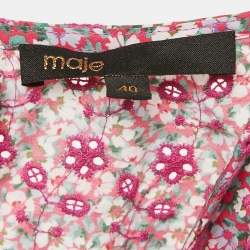 Pre Owned Maje Fuchsia Pink Floral Print and Embroidery Puff Sleeve Mini Dress L