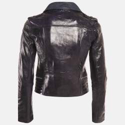Maje Marine Blue Leather Zip-Up Basali Jacket S