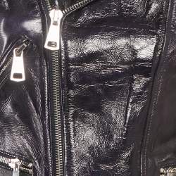 Maje Marine Blue Leather Zip-Up Basali Jacket S