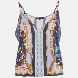 Maje Blue/Multicolor Chain Print Viscose Crop Top and Shirt Set M