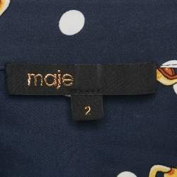 Maje Blue/Multicolor Chain Print Viscose Crop Top and Shirt Set M