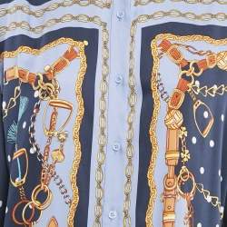 Maje Blue/Multicolor Chain Print Viscose Crop Top and Shirt Set M