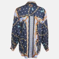 Maje Blue/Multicolor Chain Print Viscose Crop Top and Shirt Set M