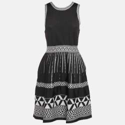 Pre Owned Maje Navy Blue Patterned Knit Flared Mini Dress L