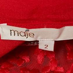 Maje Red Embroidered Tulle Trim Crepe Short Dress M