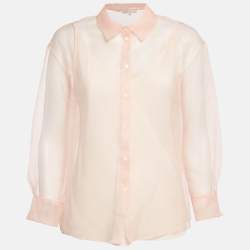 Maje Peach/Orange Organza Button Front Long Sleeve Shirt L