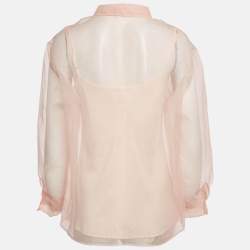 Maje Peach/Orange Organza Button Front Long Sleeve Shirt L