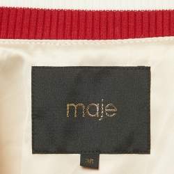 Maje Red Floral Applique Satin Bomber Jacket S