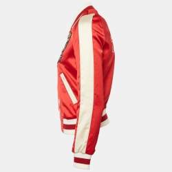 Maje Red Floral Applique Satin Bomber Jacket S