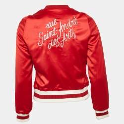 Maje Red Floral Applique Satin Bomber Jacket S