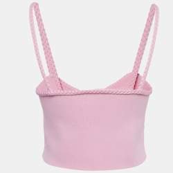 Pre Owned Maje Pink Knit Madeny Braid Trimmed Sleeveless Crop Top S