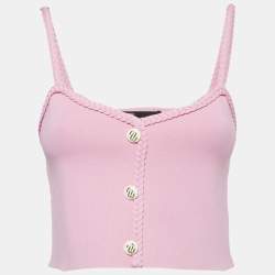 Pre Owned Maje Pink Knit Madeny Braid Trimmed Sleeveless Crop Top S