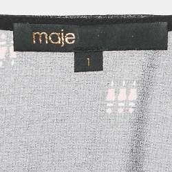 Pre Owned Maje Black Printed Chiffon Shirring Midi Dress S