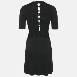 Pre Owned Maje Black Bead Detail Rib Knit Cut-Out Detail Mini Dress XS