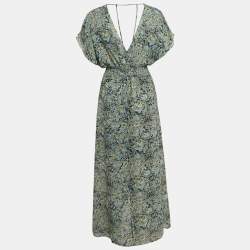 Maje Blue Floral Print Chiffon Asymmetric Scarf Dress S