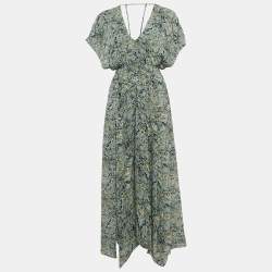Maje Blue Floral Print Chiffon Asymmetric Scarf Dress S