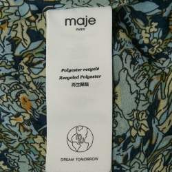 Maje Blue Floral Print Chiffon Asymmetric Scarf Dress S