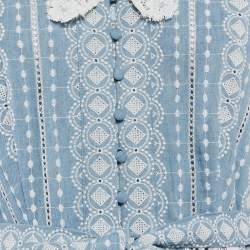 Pre Owned Maje Blue Lace Trim Raviana Broderie Anglaise Cotton Midi Dress M