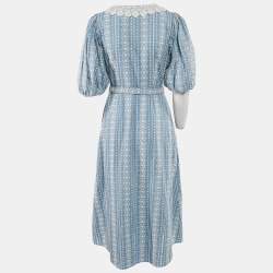 Pre Owned Maje Blue Lace Trim Raviana Broderie Anglaise Cotton Midi Dress M