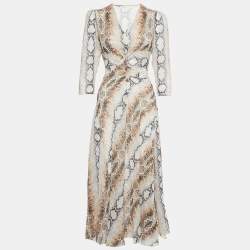 Maje Multicolor Snake Print Crepe V-Neck Repena Imprime Long Dress M
