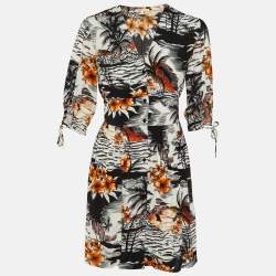 Maje Black Tropical Print Crepe Rolina Mini Dress M