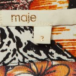 Maje Black Tropical Print Crepe Rolina Mini Dress M