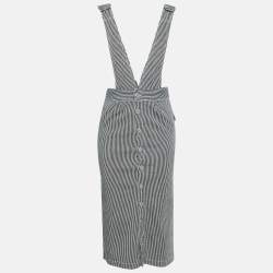Maje Navy Blue/White Stripe Denim Ritano Midi Dress S