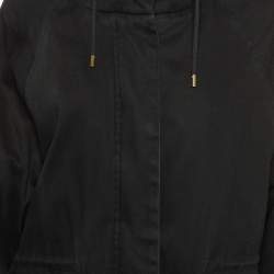 Maje Black Cotton Twill Fur Lined Hooded Jacket M