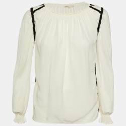 Maje White Silk Contrast Detail Top S