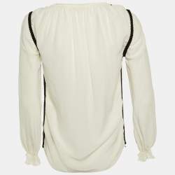 Maje White Silk Contrast Detail Top S