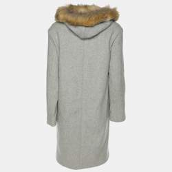Maje Grey Wool Blend and Faux Fur Hood Coat S