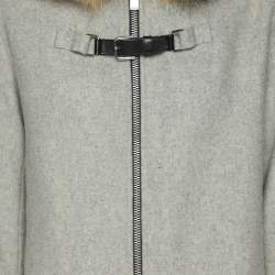 Maje Grey Wool Blend and Faux Fur Hood Coat S