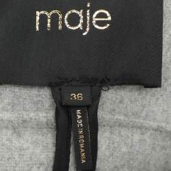 Maje Grey Wool Blend and Faux Fur Hood Coat S