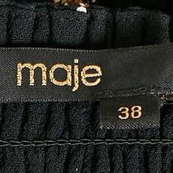 Pre Owned Maje Black Floral Print Crepe Smocking Detail Mini Dress M