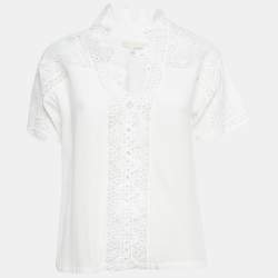 Maje White Lace Trim Chiffon Top S