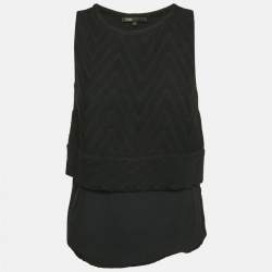 Maje Black Textured Crepe Sleeveless Top M