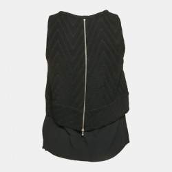 Maje Black Textured Crepe Sleeveless Top M