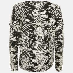 Maje Black/White Textured Knit Long Sleeve Top S