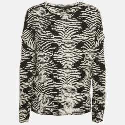 Maje Black/White Textured Knit Long Sleeve Top S