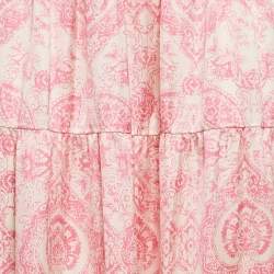 Pre Owned Maje Pink Paisley Print Satin Silk Smocked Maxi Skirt S