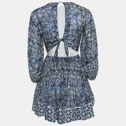 Maje Blue Printed Cotton Cut-Out Mini Dress S