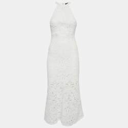 Maje White Floral Pattern Crochet Sleeveless Midi Dress S