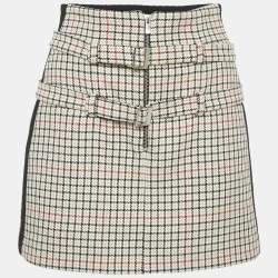 Maje Brown Checks Cotton Blend Mini Skirt S