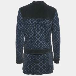 Maje Navy Blue Monogram Jacquard Jacket and Skirt Set M